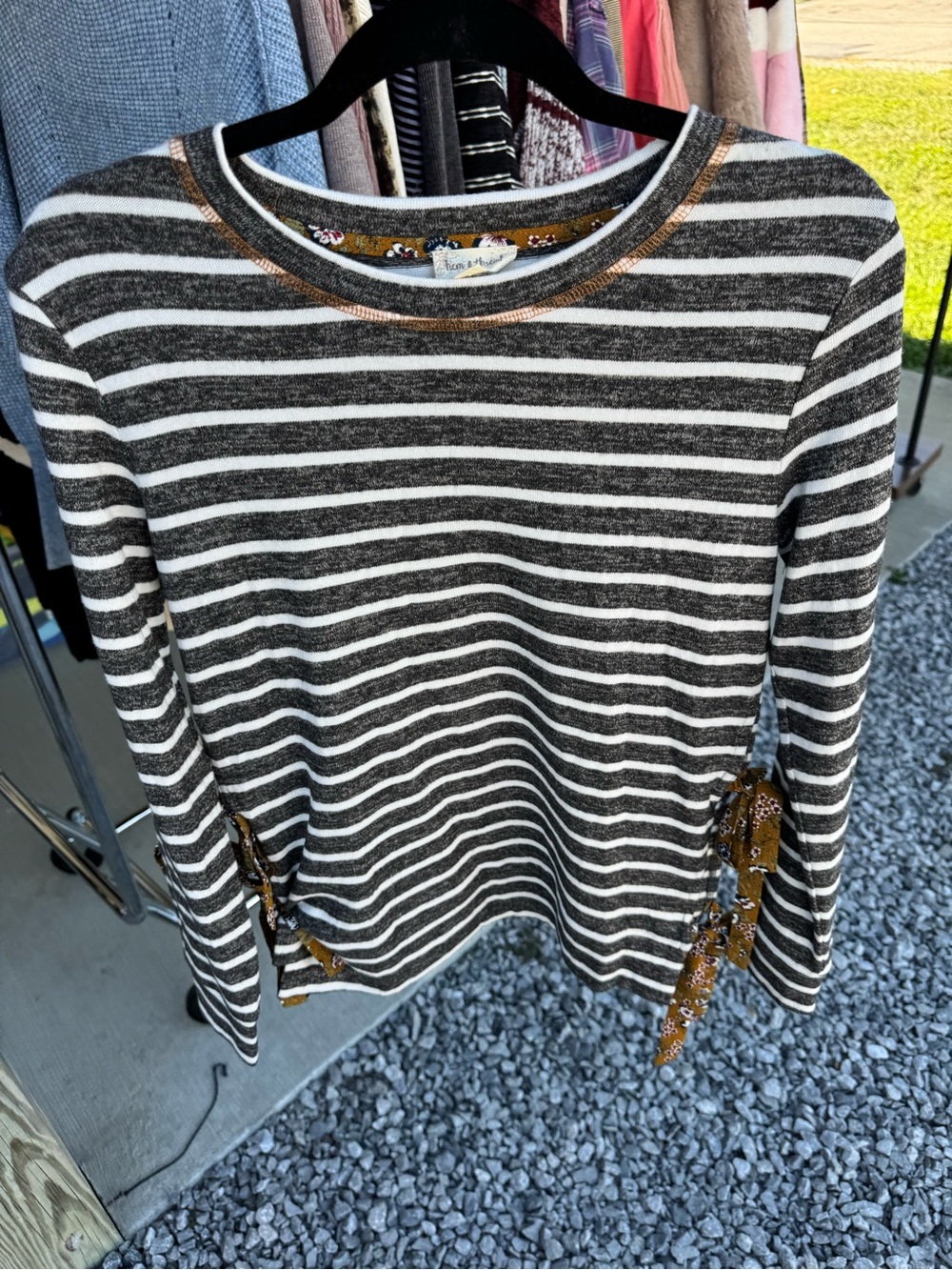 Hem & Thread Black and White Striped Long-Sleeve Top with Mustard Accent Ties